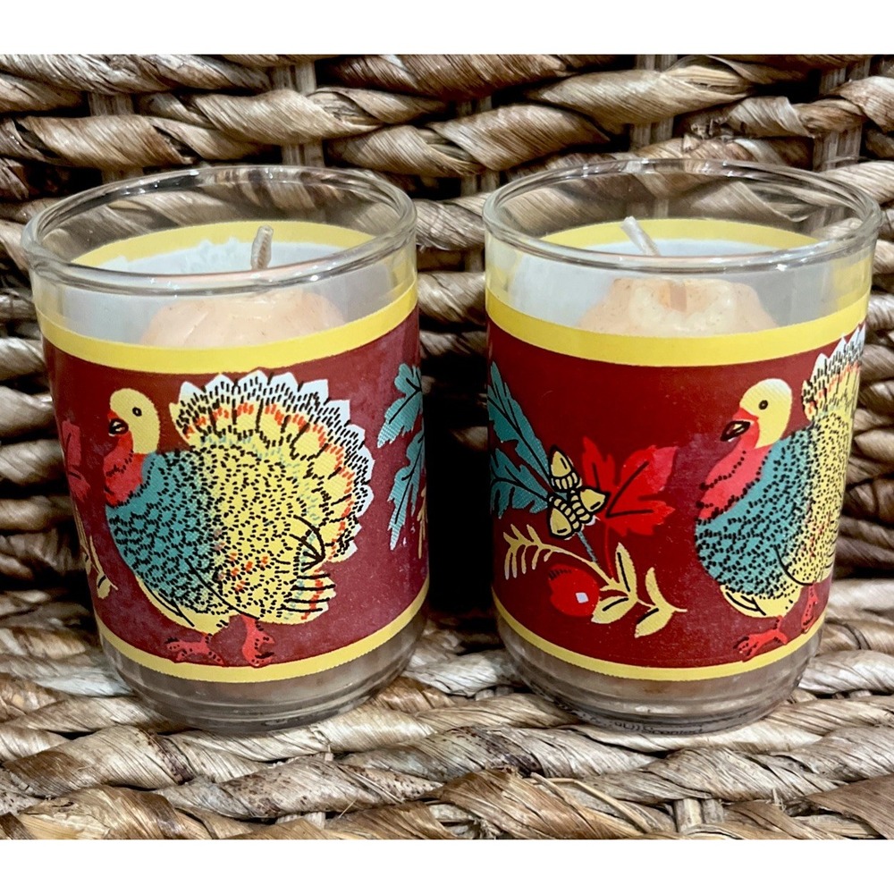 Set Of 2 Vintage Thanksgiving Turkey Gibson Greetings Fall Votive Candle Holders
